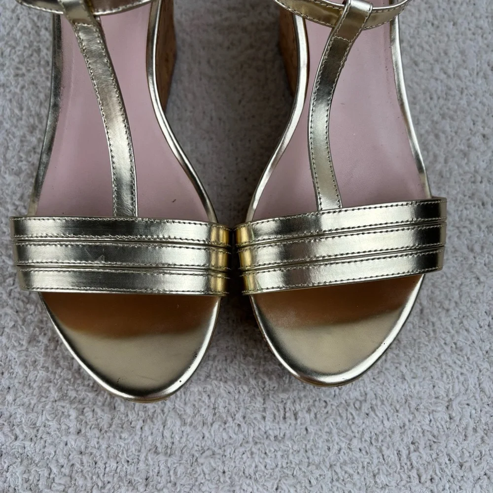 Kate Spade Sandal Womens 9M Gold Tallin Strappy Open Toe Espadrille Platform Wed